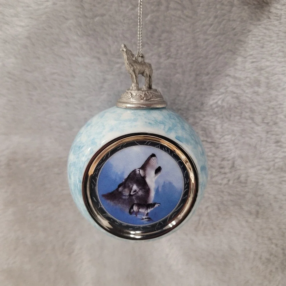 Bradford Exchange Spirit of The Wilderness Wolf Ornaments Set of 2 VTG 1997